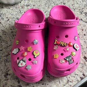 CROCS Pink Platform Shoes with Fun Charms